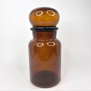 Vintage Brown Apothecary Glass Jar Bubble Lid Canister 7" Belgium